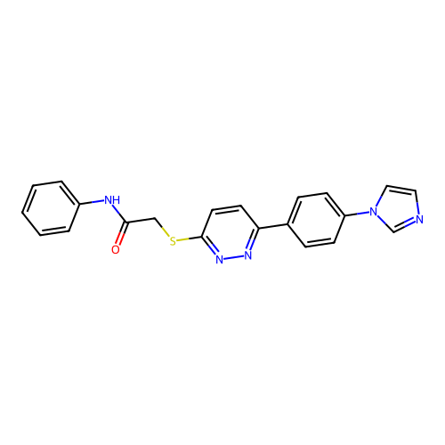 2-((6-(4-(1H-imidazol-1-yl)phenyl)pyridazin-3-yl)thio)-N-phenylacetamide structure