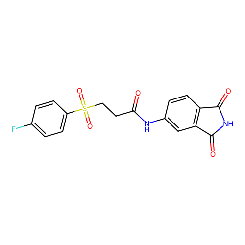 N-(1,3-dioxoisoindol-5-yl)-3-(4-fluorophenyl)sulfonylpropanamide structure