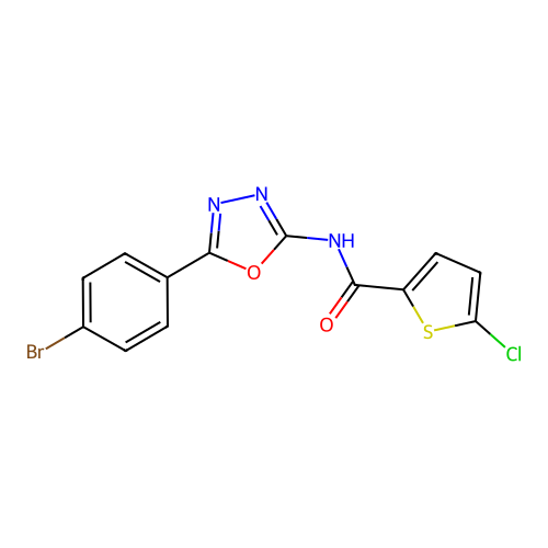 N-[5-(4-bromophenyl)-1,3,4-oxadiazol-2-yl]-5-chlorothiophene-2-carboxamide structure