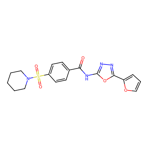 N-[5-(furan-2-yl)-1,3,4-oxadiazol-2-yl]-4-piperidin-1-ylsulfonylbenzamide structure