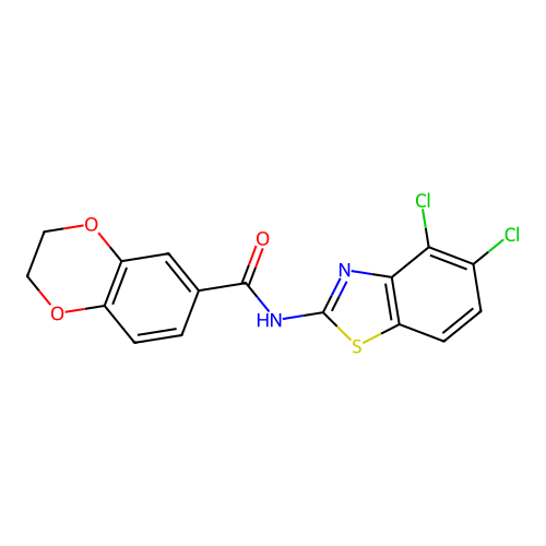 N-(4,5-dichloro-1,3-benzothiazol-2-yl)-2,3-dihydro-1,4-benzodioxine-6-carboxamide structure