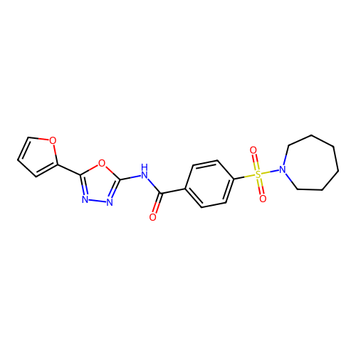 4-(azepan-1-ylsulfonyl)-N-(5-(furan-2-yl)-1,3,4-oxadiazol-2-yl)benzamide structure