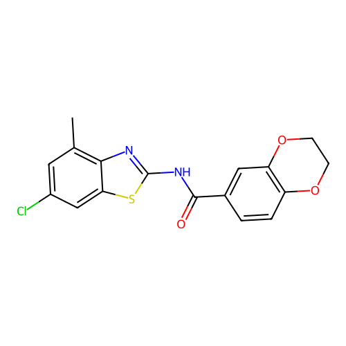 N-(6-chloro-4-methyl-1,3-benzothiazol-2-yl)-2,3-dihydro-1,4-benzodioxine-6-carboxamide structure