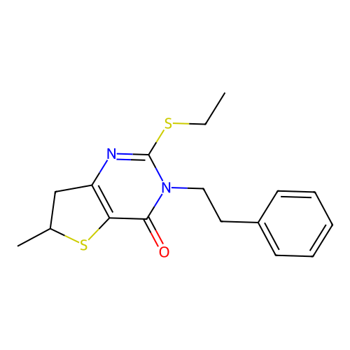 2-(ethylthio)-6-methyl-3-phenethyl-6,7-dihydrothieno[3,2-d]pyrimidin-4(3H)-one structure