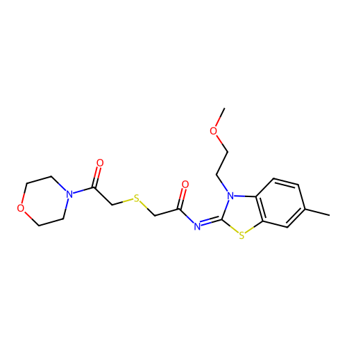N-[(2Z)-3-(2-methoxyethyl)-6-methyl-2,3-dihydro-1,3-benzothiazol-2-ylidene]-2-{[2-(morpholin-4-yl)-2-oxoethyl]sulfanyl}acetamide structure