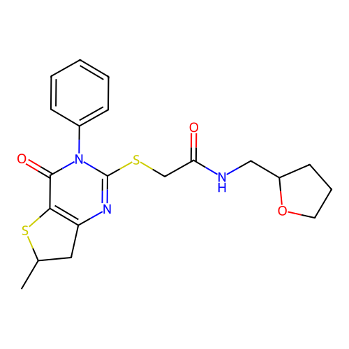 2-((6-methyl-4-oxo-3-phenyl-3,4,6,7-tetrahydrothieno[3,2-d]pyrimidin-2-yl)thio)-N-((tetrahydrofuran-2-yl)methyl)acetamide structure