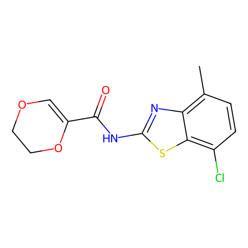 N-(7-chloro-4-methyl-1,3-benzothiazol-2-yl)-2,3-dihydro-1,4-dioxine-5-carboxamide structure
