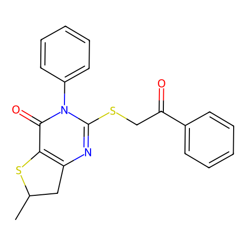 6-Methyl-2-phenacylsulfanyl-3-phenyl-6,7-dihydrothieno[3,2-d]pyrimidin-4-one structure