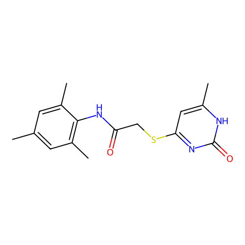 N-mesityl-2-((6-methyl-2-oxo-1,2-dihydropyrimidin-4-yl)thio)acetamide structure