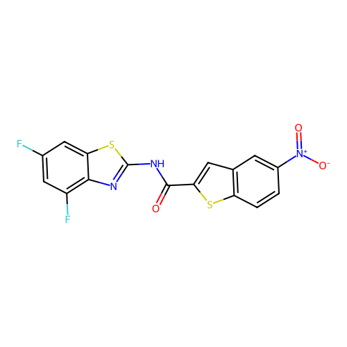 N-(4,6-difluoro-1,3-benzothiazol-2-yl)-5-nitro-1-benzothiophene-2-carboxamide structure