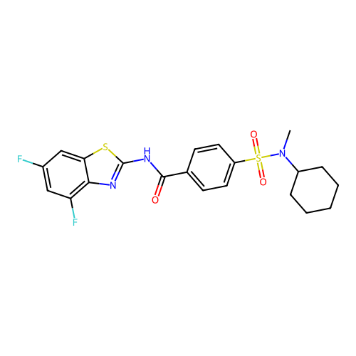 4-[cyclohexyl(methyl)sulfamoyl]-N-(4,6-difluoro-1,3-benzothiazol-2-yl)benzamide structure