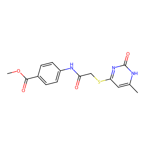 methyl 4-[[2-[(6-methyl-2-oxo-1H-pyrimidin-4-yl)sulfanyl]acetyl]amino]benzoate structure