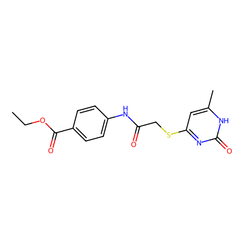 ethyl 4-{2-[(6-methyl-2-oxo-1,2-dihydropyrimidin-4-yl)sulfanyl]acetamido}benzoate structure