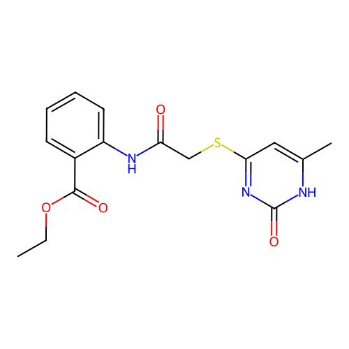 ethyl 2-[[2-[(6-methyl-2-oxo-1H-pyrimidin-4-yl)sulfanyl]acetyl]amino]benzoate structure