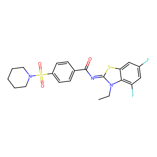 (E)-N-(3-ethyl-4,6-difluorobenzo[d]thiazol-2(3H)-ylidene)-4-(piperidin-1-ylsulfonyl)benzamide structure