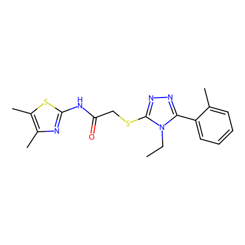 N-(4,5-dimethyl-1,3-thiazol-2-yl)-2-[[4-ethyl-5-(2-methylphenyl)-1,2,4-triazol-3-yl]sulfanyl]acetamide structure