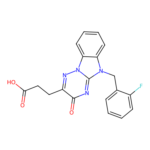 3-[5-(2-fluorobenzyl)-3-oxo-3,5-dihydro[1,2,4]triazino[2,3-a]benzimidazol-2-yl]propanoic acid structure