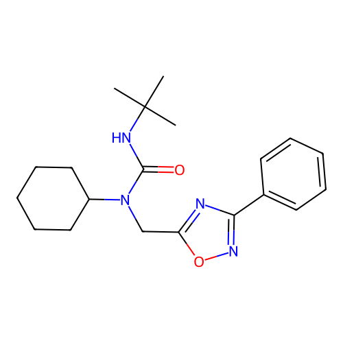 3-Tert-butyl-1-cyclohexyl-1-[(3-phenyl-1,2,4-oxadiazol-5-yl)methyl]urea structure