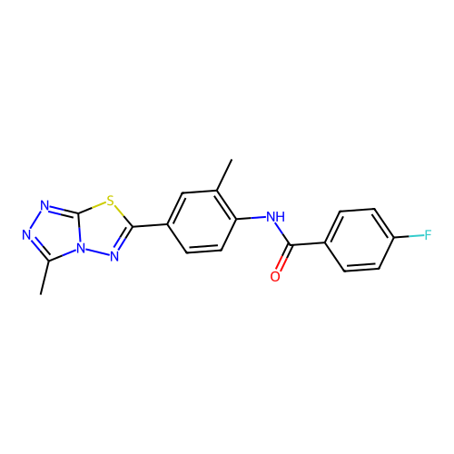 4-fluoro-N-[2-methyl-4-(3-methyl-[1,2,4]triazolo[3,4-b][1,3,4]thiadiazol-6-yl)phenyl]benzamide structure