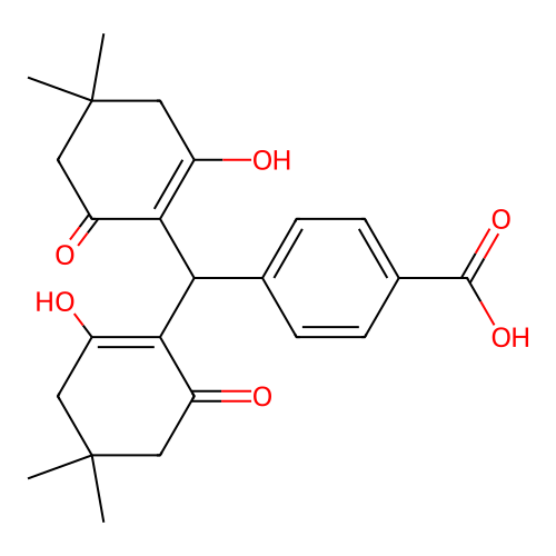 4-[Bis(2-hydroxy-4,4-dimethyl-6-oxocyclohex-1-en-1-yl)methyl]benzoic acid structure