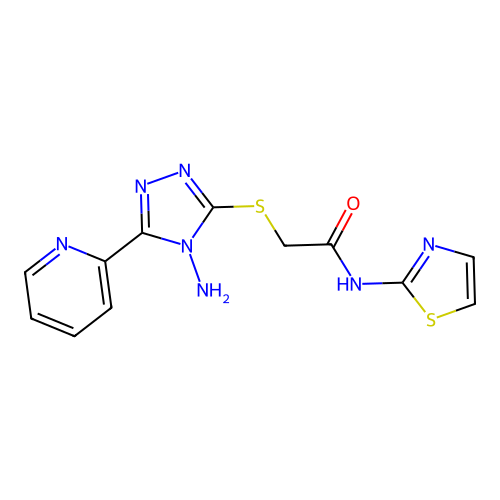 2-((4-amino-5-(pyridin-2-yl)-4H-1,2,4-triazol-3-yl)thio)-N-(thiazol-2-yl)acetamide structure