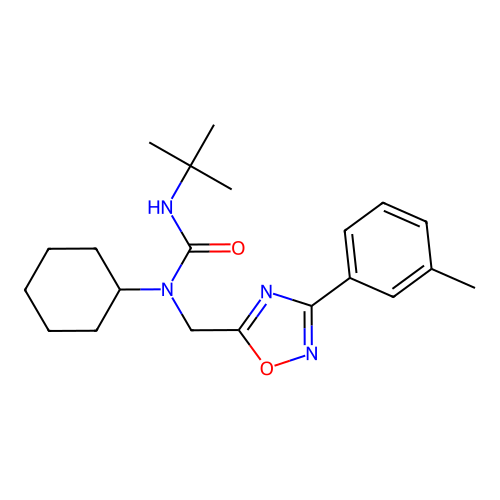 3-tert-butyl-1-cyclohexyl-1-[[3-(3-methylphenyl)-1,2,4-oxadiazol-5-yl]methyl]urea structure