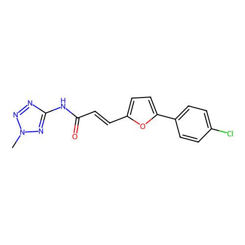 (2E)-3-[5-(4-chlorophenyl)furan-2-yl]-N-(2-methyl-2H-tetrazol-5-yl)prop-2-enamide structure