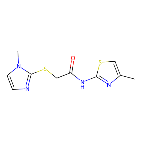 2-[(1-methyl-1H-imidazol-2-yl)sulfanyl]-N-(4-methyl-1,3-thiazol-2-yl)acetamide structure
