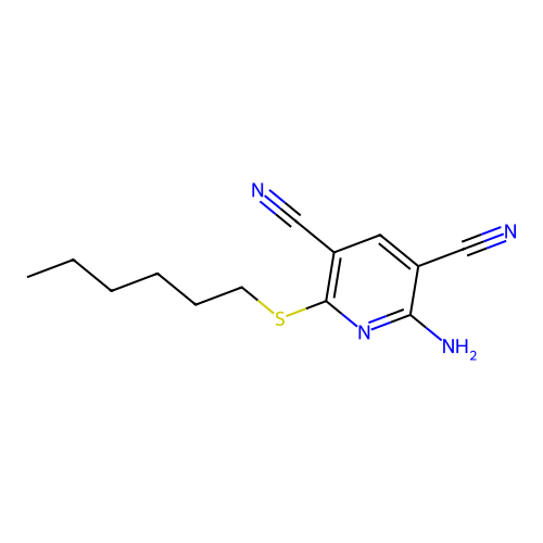 2-Amino-6-(hexylsulfanyl)pyridine-3,5-dicarbonitrile structure