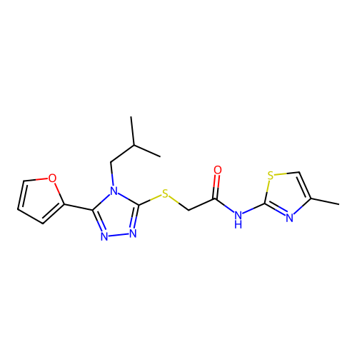 2-{[5-(furan-2-yl)-4-(2-methylpropyl)-4H-1,2,4-triazol-3-yl]sulfanyl}-N-(4-methyl-1,3-thiazol-2-yl)acetamide structure