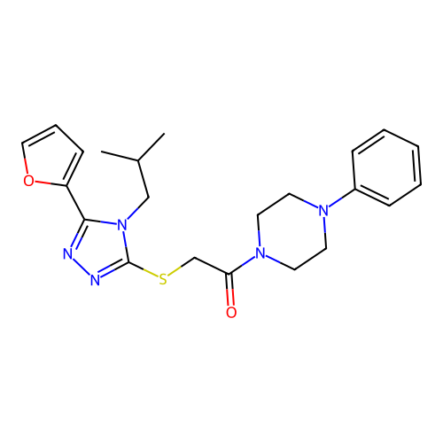 2-[[5-(furan-2-yl)-4-(2-methylpropyl)-1,2,4-triazol-3-yl]sulfanyl]-1-(4-phenylpiperazin-1-yl)ethanone structure