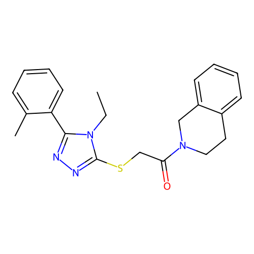 1-(3,4-dihydro-1H-isoquinolin-2-yl)-2-[[4-ethyl-5-(2-methylphenyl)-1,2,4-triazol-3-yl]sulfanyl]ethanone structure