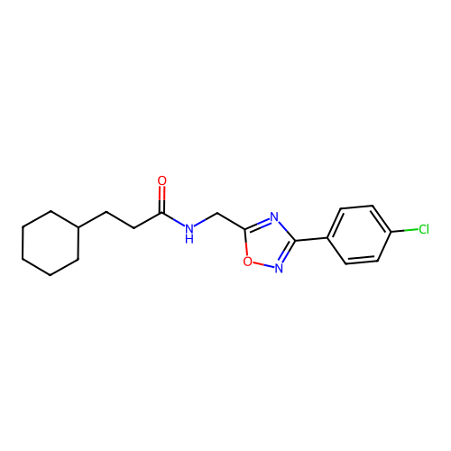 N-[[3-(4-chlorophenyl)-1,2,4-oxadiazol-5-yl]methyl]-3-cyclohexylpropanamide structure