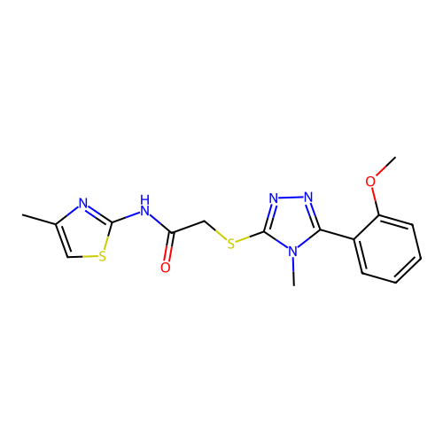 2-[[5-(2-methoxyphenyl)-4-methyl-1,2,4-triazol-3-yl]sulfanyl]-N-(4-methyl-1,3-thiazol-2-yl)acetamide structure