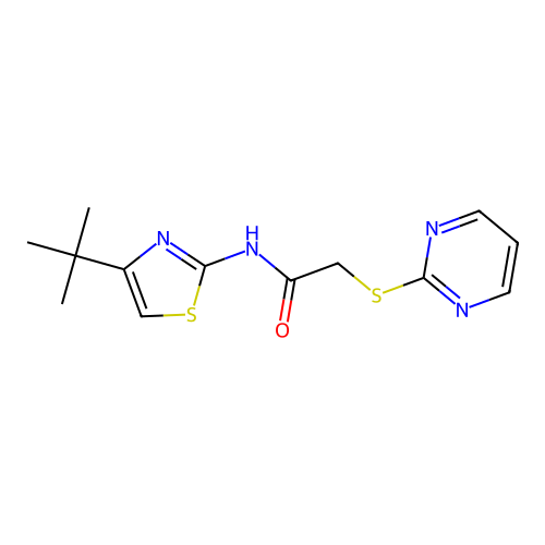 N-(4-tert-butyl-1,3-thiazol-2-yl)-2-(2-pyrimidinylsulfanyl)acetamide structure