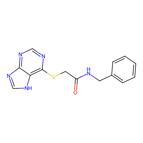 N-benzyl-2-(9H-purin-6-ylsulfanyl)acetamide structure