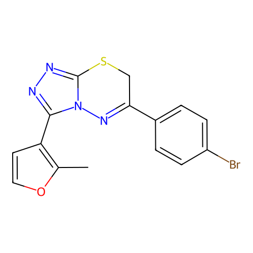 6-(4-bromophenyl)-3-(2-methylfuran-3-yl)-7H-[1,2,4]triazolo[3,4-b][1,3,4]thiadiazine structure