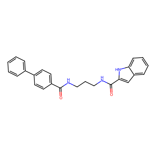 N-{3-[(biphenyl-4-ylcarbonyl)amino]propyl}-1H-indole-2-carboxamide structure