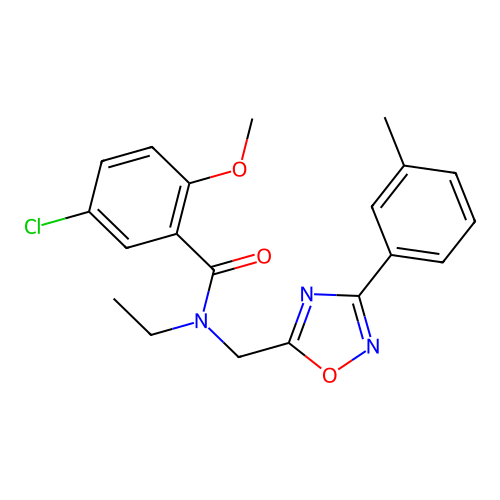 5-chloro-N-ethyl-2-methoxy-N-[[3-(3-methylphenyl)-1,2,4-oxadiazol-5-yl]methyl]benzamide structure
