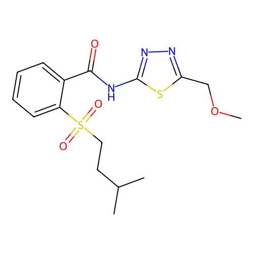 N-[5-(methoxymethyl)-1,3,4-thiadiazol-2-yl]-2-(3-methylbutylsulfonyl)benzamide structure