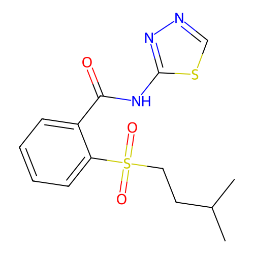 2-(3-methylbutylsulfonyl)-N-(1,3,4-thiadiazol-2-yl)benzamide structure