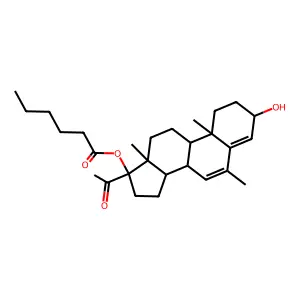 Pregna-4,6-dien-20-one, 3-hydroxy-6-methyl-17-((1-oxohexyl)oxy)-, (3beta)- structure