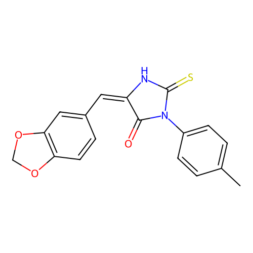 5-(2H-1,3-benzodioxol-5-ylmethylidene)-3-(4-methylphenyl)-2-sulfanylideneimidazolidin-4-one structure