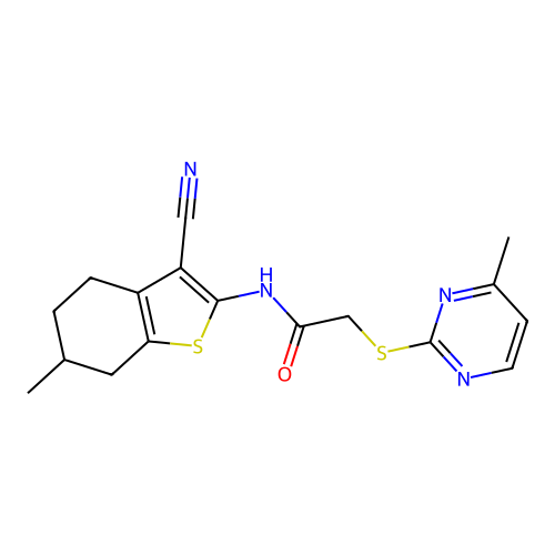 N-(3-cyano-6-methyl-4,5,6,7-tetrahydro-1-benzothiophen-2-yl)-2-(4-methylpyrimidin-2-yl)sulfanylacetamide structure