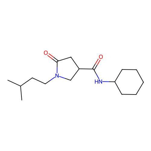 N-cyclohexyl-1-(3-methylbutyl)-5-oxopyrrolidine-3-carboxamide structure