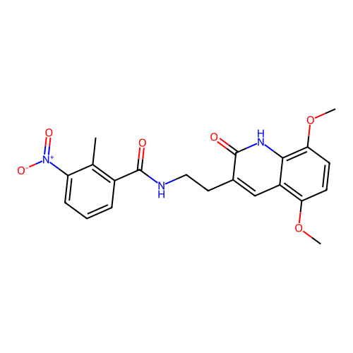 N-[2-(5,8-dimethoxy-2-oxo-1H-quinolin-3-yl)ethyl]-2-methyl-3-nitrobenzamide structure