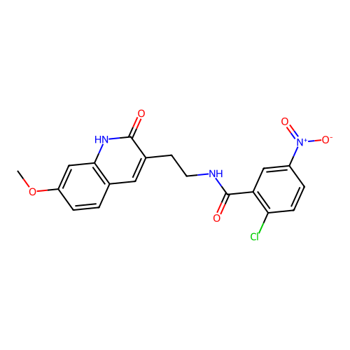 2-chloro-N-[2-(7-methoxy-2-oxo-1H-quinolin-3-yl)ethyl]-5-nitrobenzamide structure
