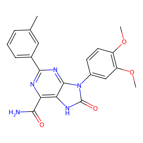 9-(3,4-dimethoxyphenyl)-2-(3-methylphenyl)-8-oxo-7H-purine-6-carboxamide structure
