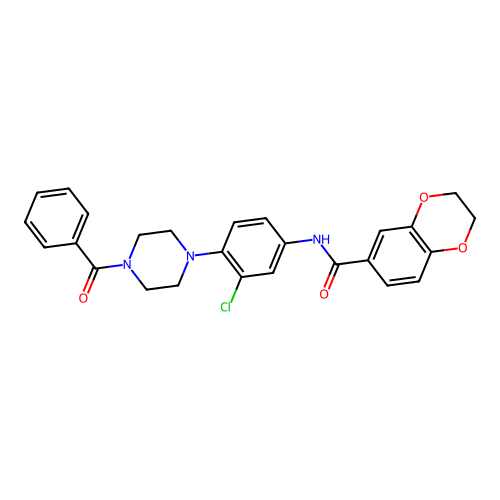 N-[4-(4-benzoylpiperazin-1-yl)-3-chlorophenyl]-2,3-dihydro-1,4-benzodioxine-6-carboxamide structure