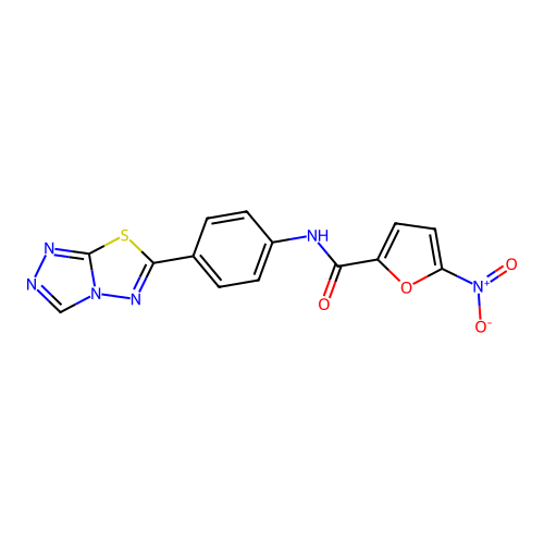 5-nitro-N-(4-[1,2,4]triazolo[3,4-b][1,3,4]thiadiazol-6-ylphenyl)-2-furamide structure